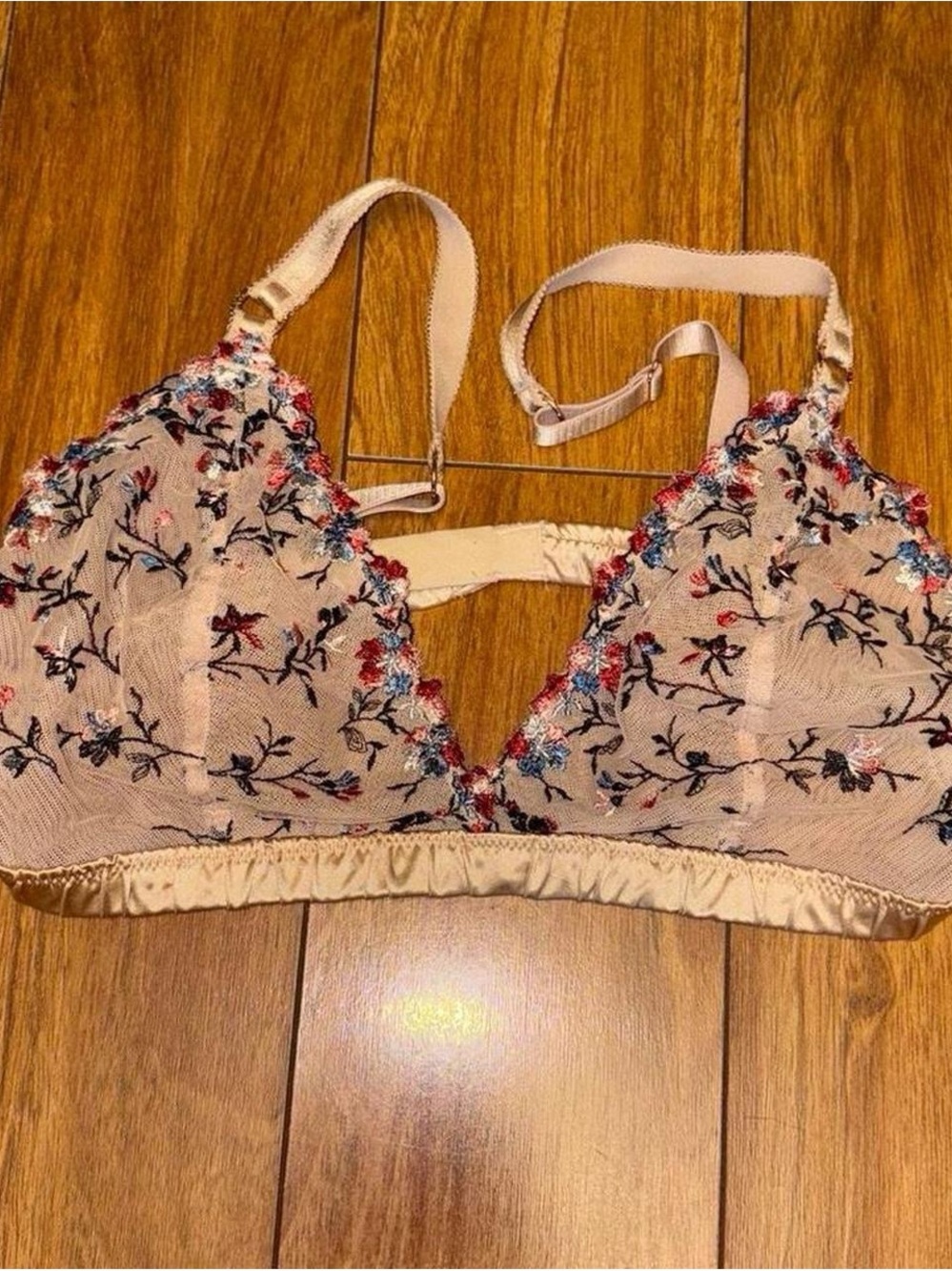 sofia by sofia vergara Nude Lace Bralette with Multicolor Floral Embroidery